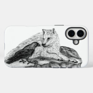 Wolf and Raven black and white design iPhone 16 Plus Case
