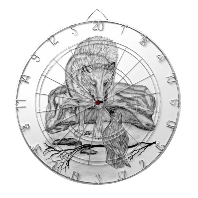 Wolf and Raven black and white design Dartboard (Front)