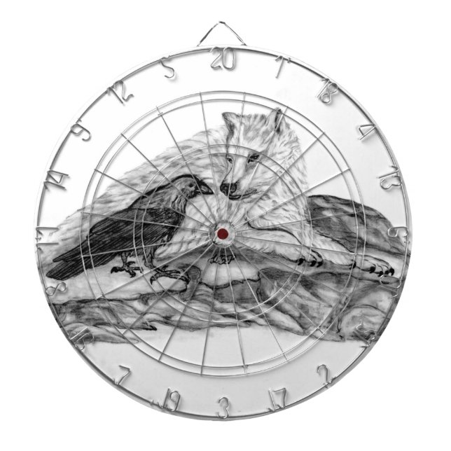 Wolf and Raven black and white design Dartboard (Front)