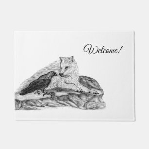 Wolf and Raven - Black and White Design Doormat
