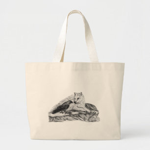 Wolf and Raven black and white design Large Tote Bag