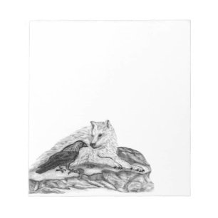 Wolf and Raven black and white design Notepad