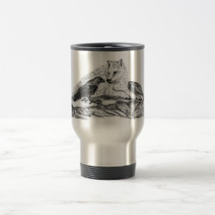 Wolf and Raven black and white design Travel Mug