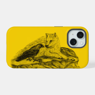 Wolf and Raven black and yellow design iPhone 15 Case