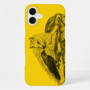 Wolf and Raven black and yellow design iPhone 16 Plus Case