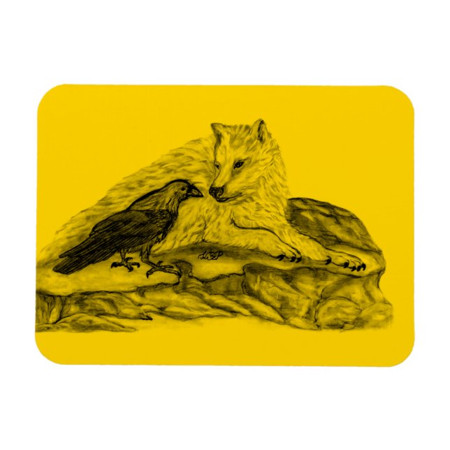 Wolf and Raven - Black and Yellow Design Magnet (Horizontal)