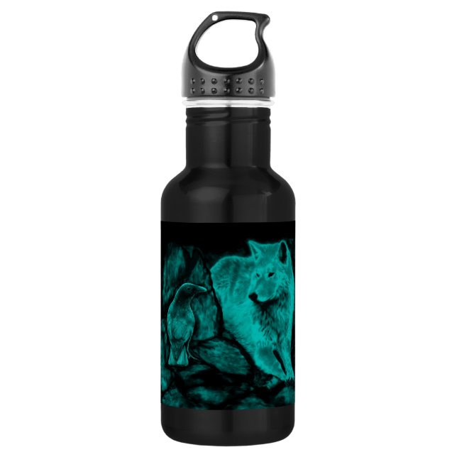Wolf and Raven in the Night 532 Ml Water Bottle (Front)
