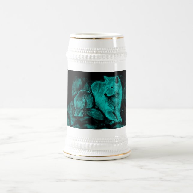Wolf and Raven in the Night Beer Stein (Center)