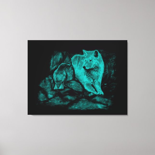 Wolf and Raven in the Night Canvas Print (Front)