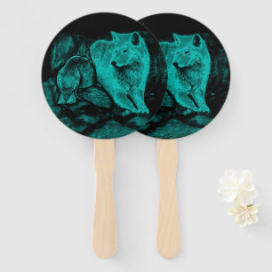 Wolf and Raven in the Night Hand Fan