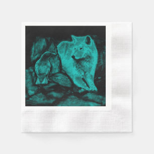 Wolf and Raven in the Night Napkin