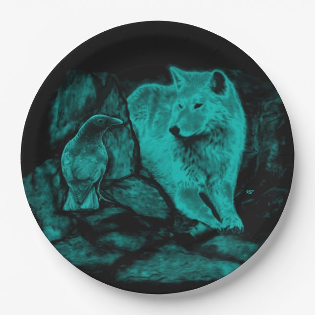 Wolf and Raven in the Night Paper Plate (Front)