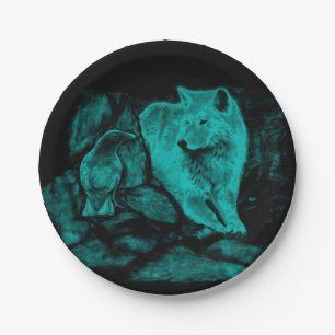 Wolf and Raven in the Night Paper Plate
