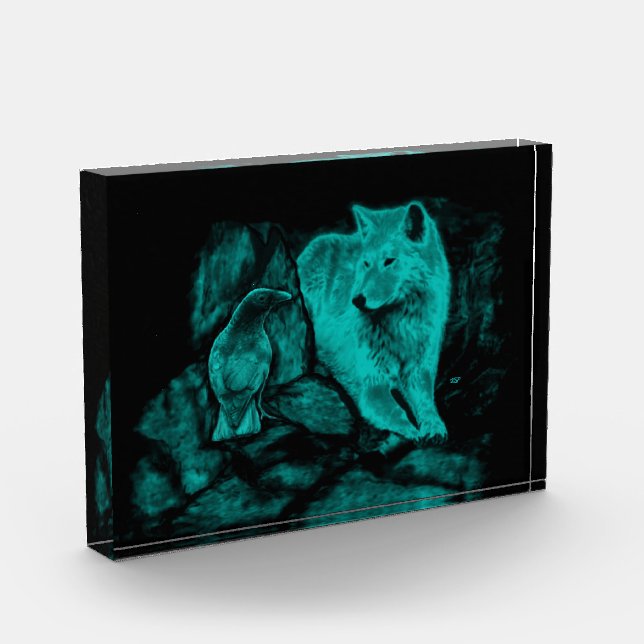 Wolf and Raven in the Night Photo Block (Left)