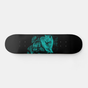 Wolf and Raven in the Night Skateboard