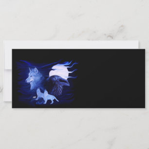 Wolf and Raven with full moon