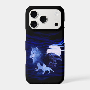 Wolf and Raven with full moon