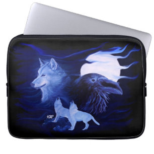 Wolf and Raven with full moon Laptop Sleeve