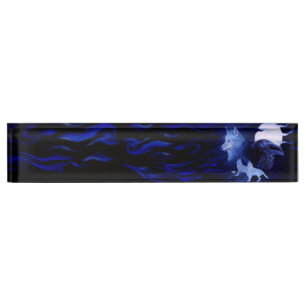 Wolf and Raven with full moon Nameplate