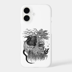 Wolf and Raven with Skull