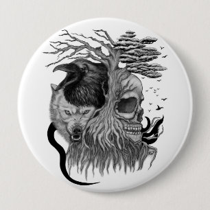 Wolf and Raven with Skull 10 Cm Round Badge