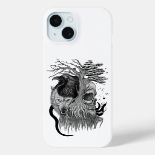 Wolf and Raven with Skull iPhone 15 Case