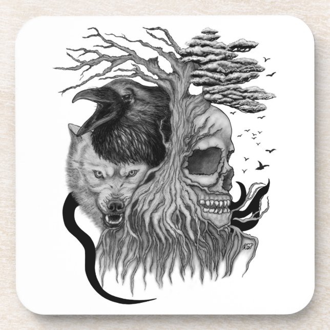 Wolf and Raven with Skull Coaster (Front)