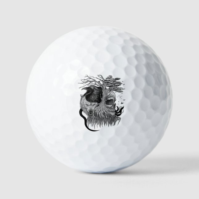 Wolf and Raven with Skull Golf Balls (Front)