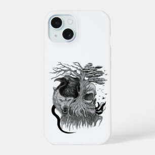 Wolf and Raven with Skull iPhone 15 Case