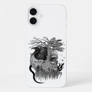 Wolf and Raven with Skull iPhone 16 Plus Case
