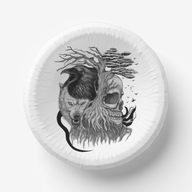 Wolf and Raven with Skull Paper Plate (Front)