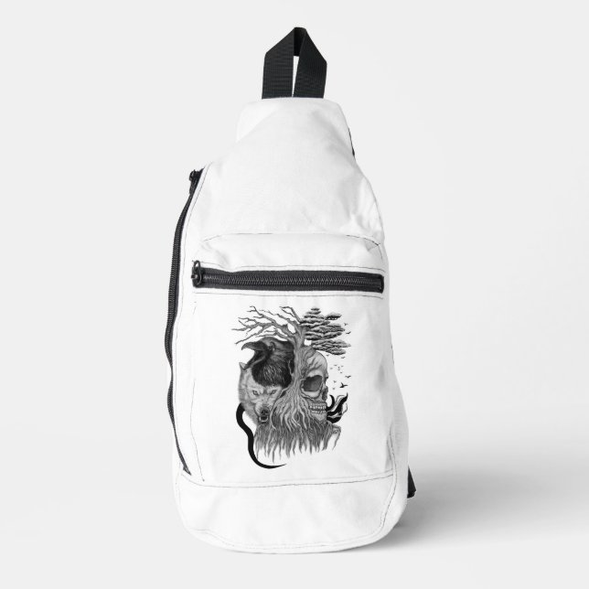 Wolf and Raven with Skull Sling Bag (Front)