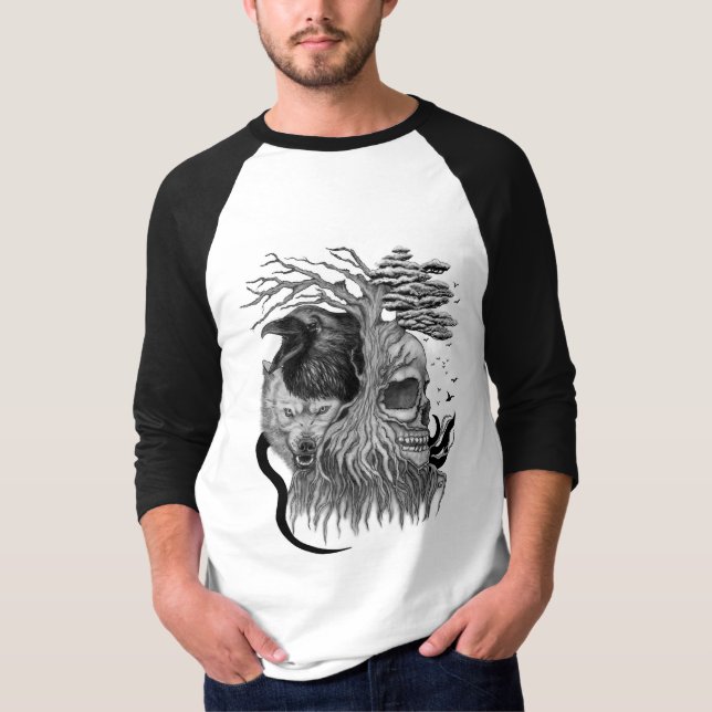 Wolf and Raven with Skull T-Shirt (Front)