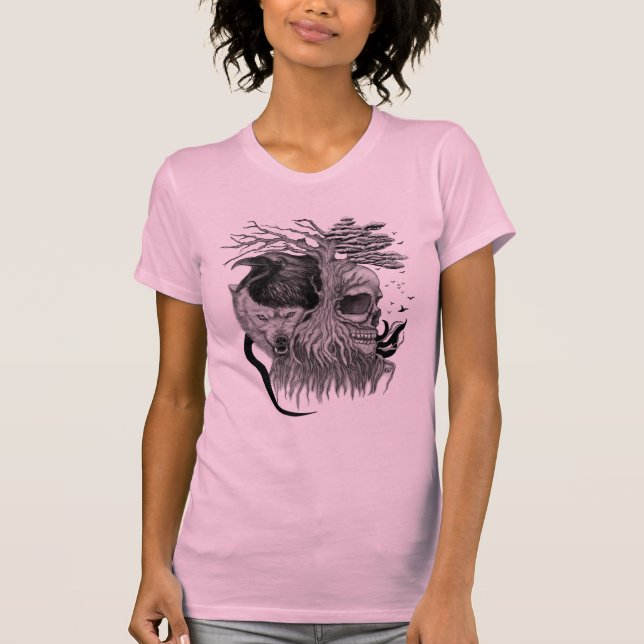 Wolf and Raven with Skull T-Shirt (Front)