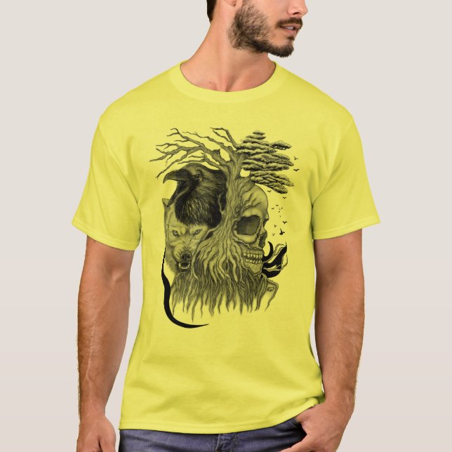 Wolf and Raven with Skull T-Shirt (Front)