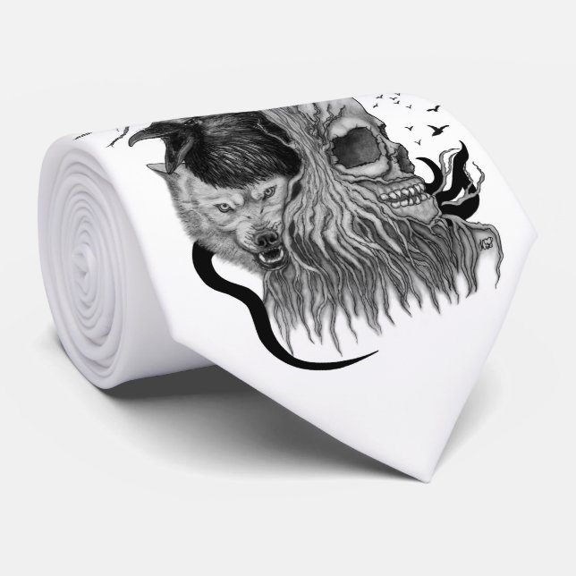 Wolf and Raven with Skull Tie (Rolled)