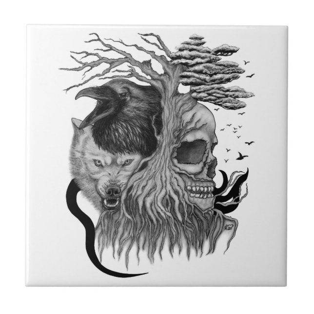 Wolf and Raven with Skull Tile (Front)