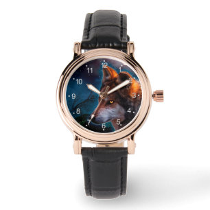 Wolf and the moon at midnigt watch