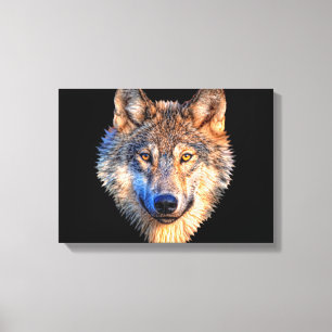 Wolf animal face. Scary grey wolf head Canvas Print