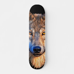 Wolf animal face. Scary grey wolf head Skateboard