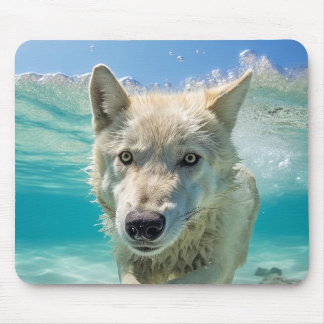 Wolf Animal Fun Nature Playing Water Out Mouse Pad (Front)