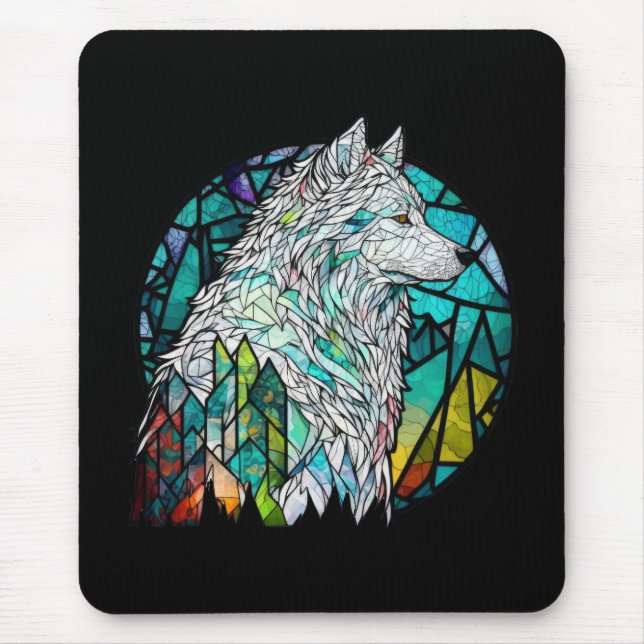 Wolf Animal Portrait Stained Glass Wildlife Forest Mouse Pad (Front)