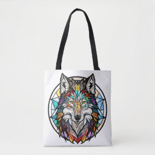 Wolf Animal Portrait Stained Glass Wildlife Forest Tote Bag