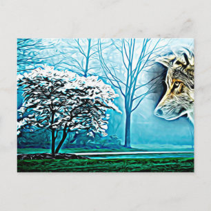 Wolf Animal Spirit Forest Landscape Abstract art Postcard