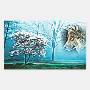 Wolf Animal Spirit Forest Landscape Abstract art Rectangular Sticker