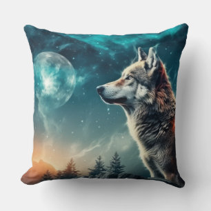 Wolf Animal Wildlife Wilderness Colourful Wall Art Cushion