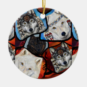 WOLF ART CERAMIC TREE DECORATION