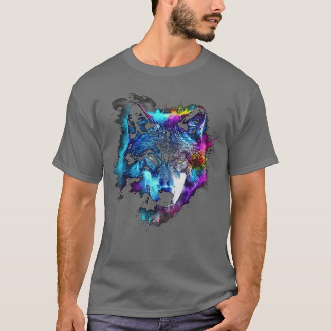 Wolf Art Colourful Animal Motif Artwork Wolf funny T-Shirt (Front)