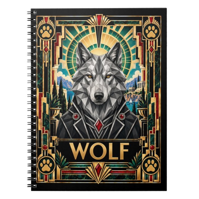 Wolf, Art Deco Wildlife Notebook (Front)