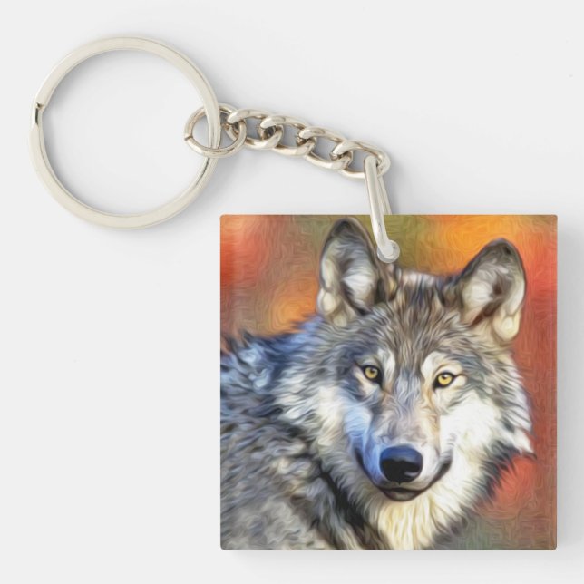 Wolf Art Painting Key Ring (Front)